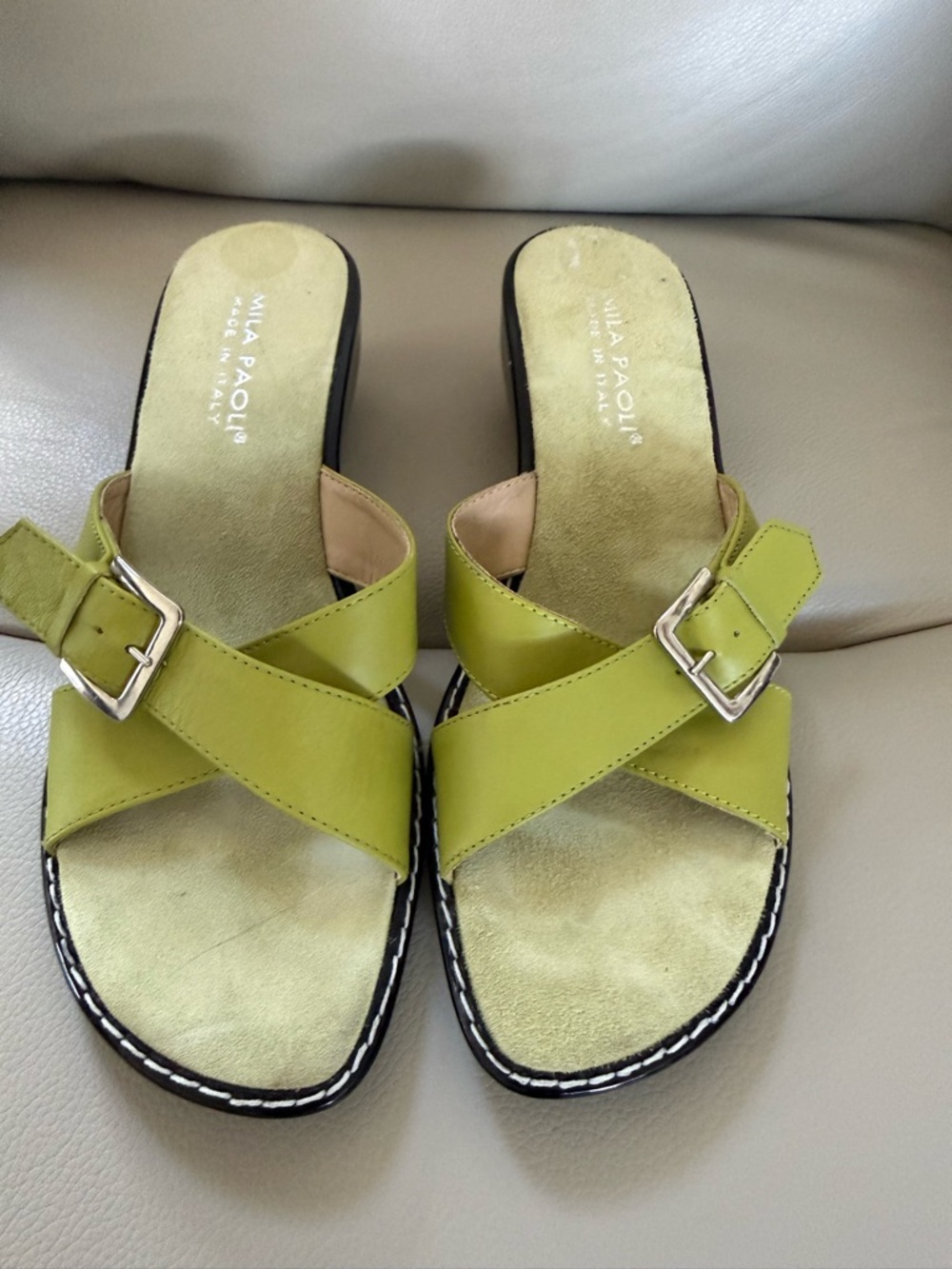 Lime green Mila Paoli Buckle Strap slides
